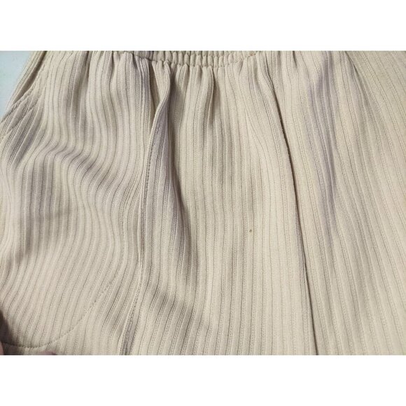 VINTAGE WOMEN'S BEIGE RIBBED ELASTIC WAIST CROPPED PULL-ON PANTS - SIZE S/M - Picture 4 of 6